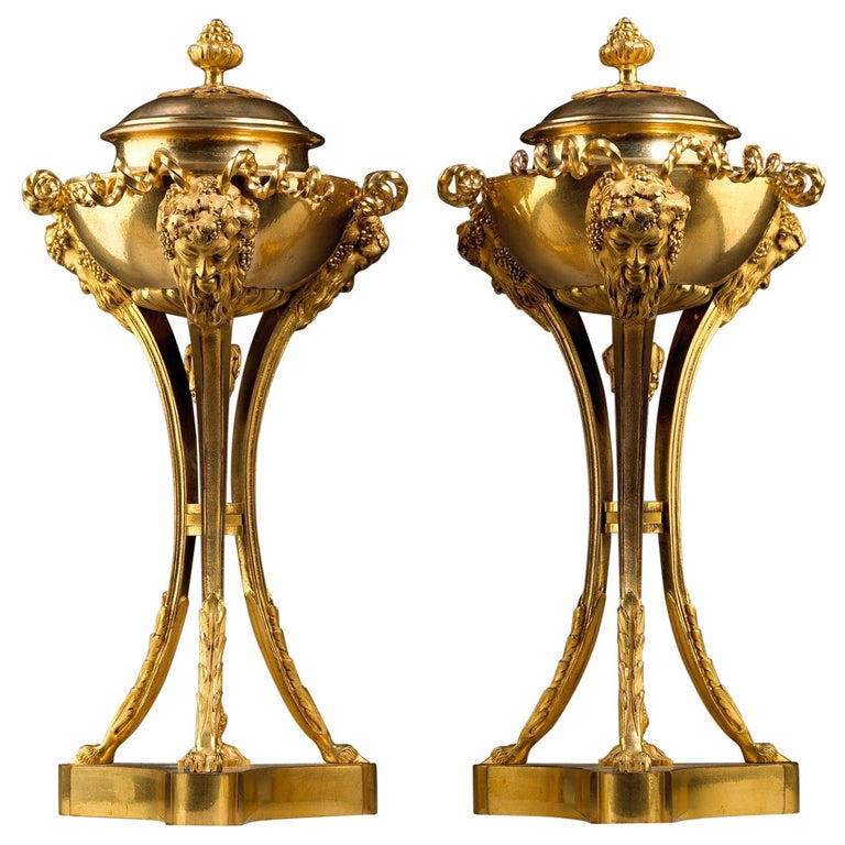 Pair of Louis XVI Gilt Bronze Cassolettes Attributed to Pierre Gouthière For Sale