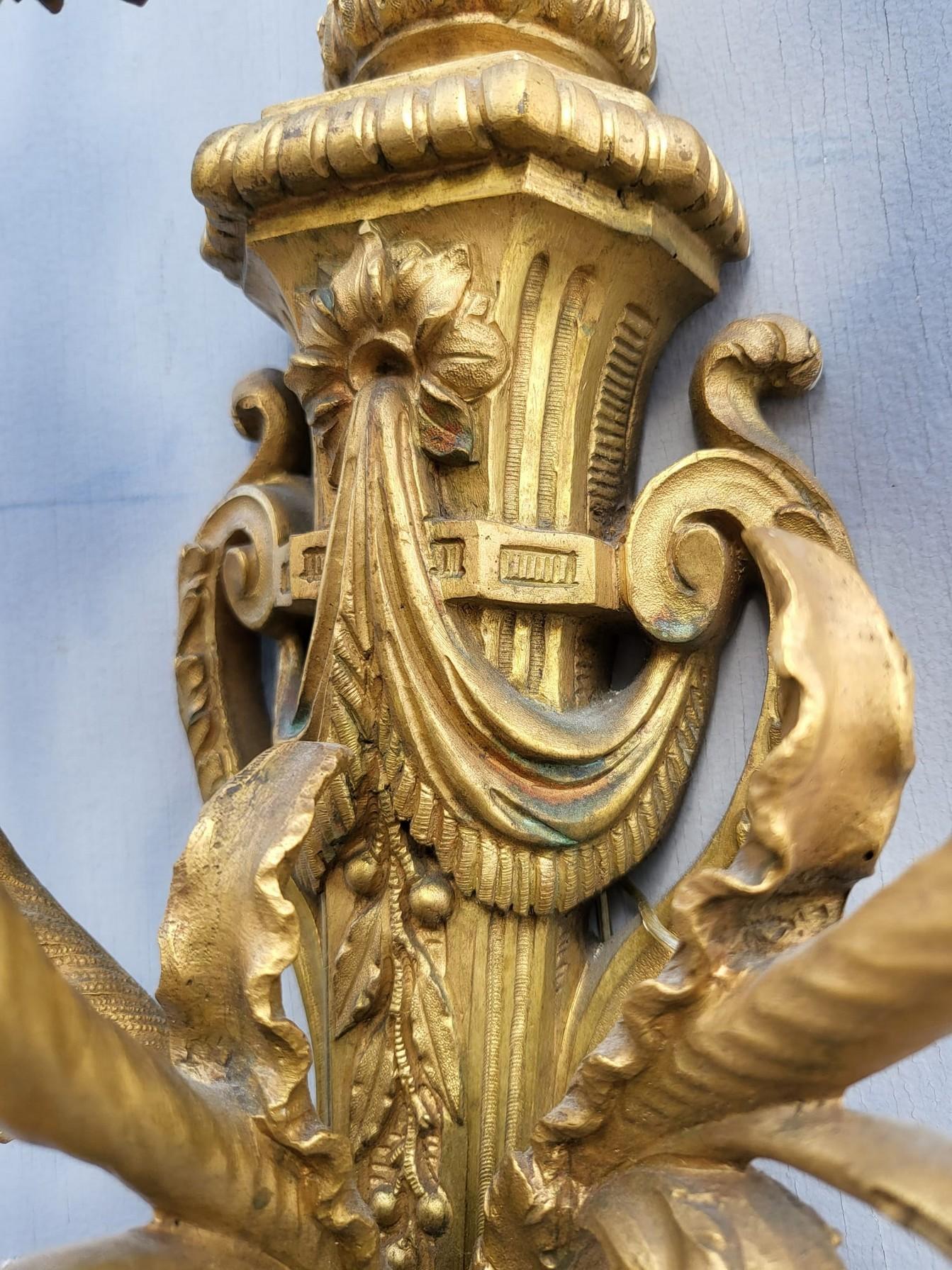 French Pair Of Louis XVI Gilt Bronze Sconces, XIXth Century For Sale