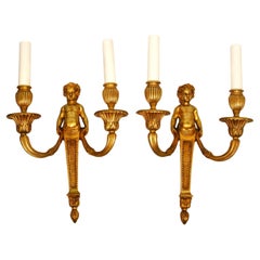Pair of Louis XVI gilt-bronze wall appliques, Pierre Gouthière. , circa 1780