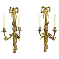 Antique Pair Of Louis XVI Gilt Bronze Wall Sconces