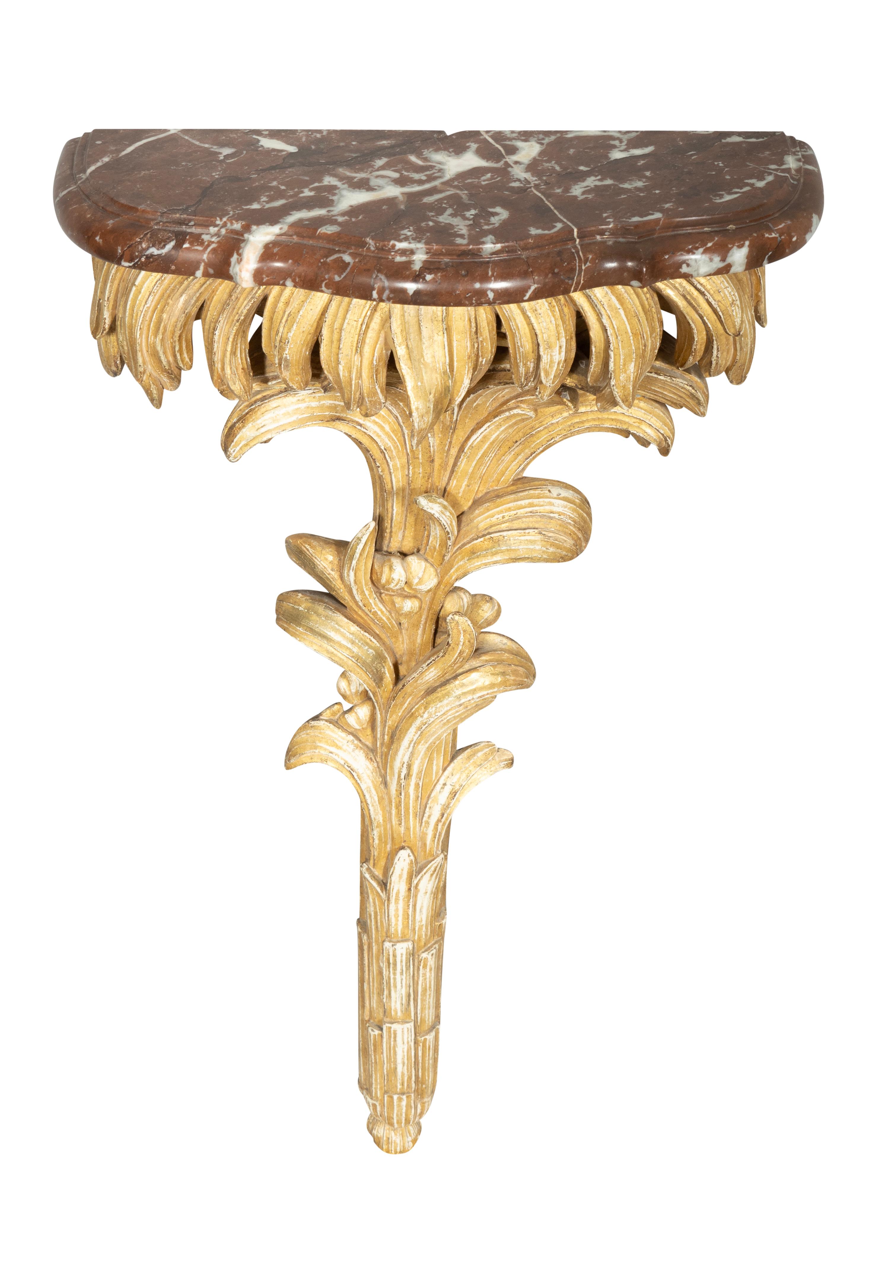 French Pair Of Louis XVI Giltwood And Marble Wall Brackets For Sale