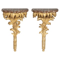 Pair Of Louis XVI Giltwood And Marble Wall Brackets
