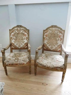 Pair of Louis XVI Giltwood Fauteuils