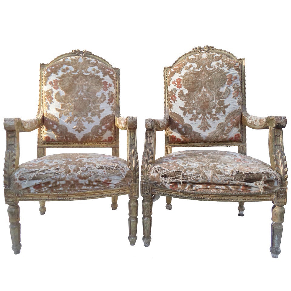 Pareja de Fauteuils Luis XVI de madera dorada en venta