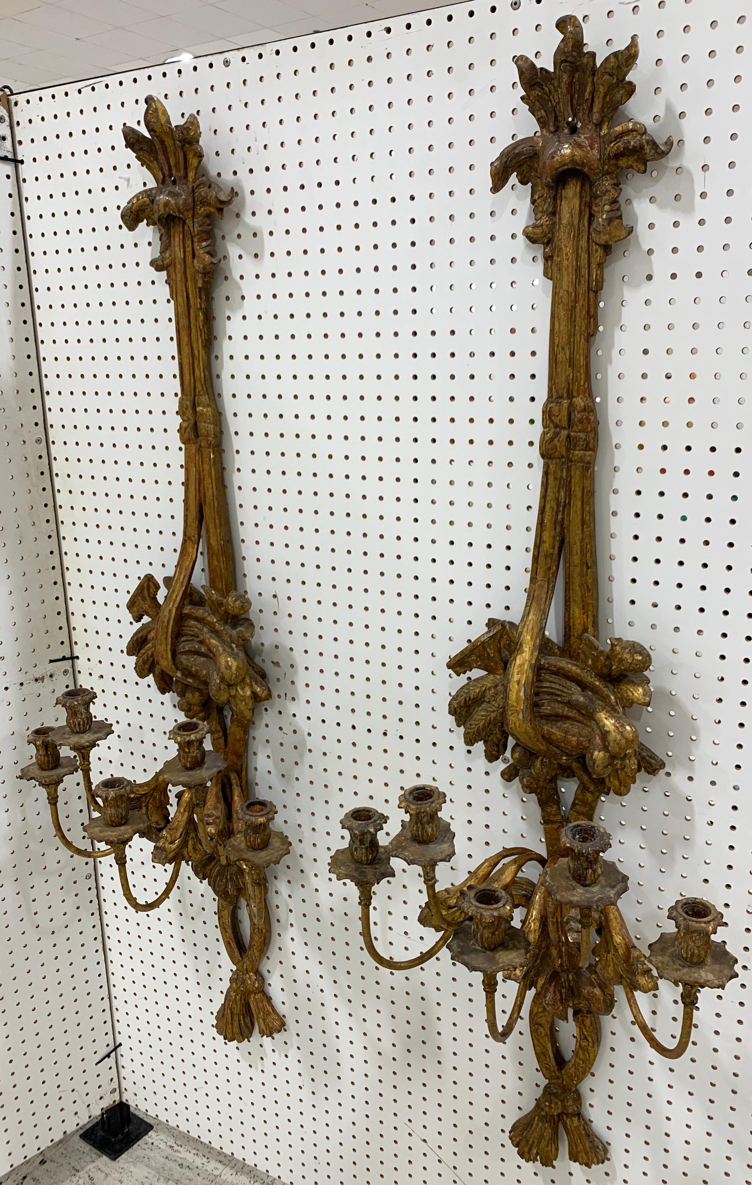 Pair of Louis XVI Giltwood Wall Five-Light Appliques For Sale 4