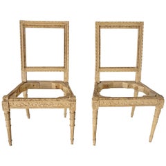 Italian Louis XVI Side Chairs, Waxed Fruitwood, Pair, circa 1785