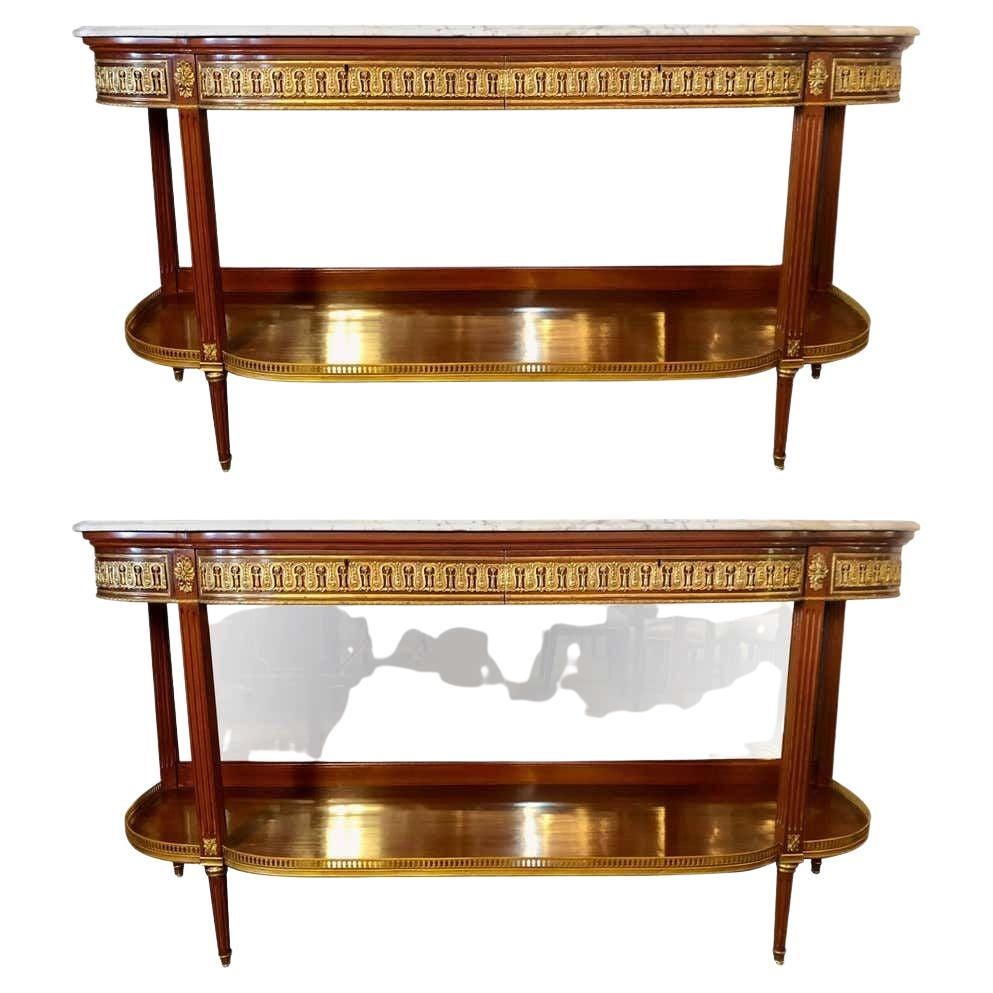 Pair of Louis XVI Jansen Style Console Tables or Sideboards