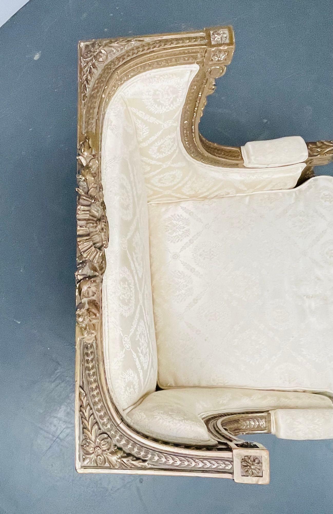 Pair of Louis XVI Jansen Style Wing Back, Arm Chairs, Scalamandre Upholstery For Sale 9