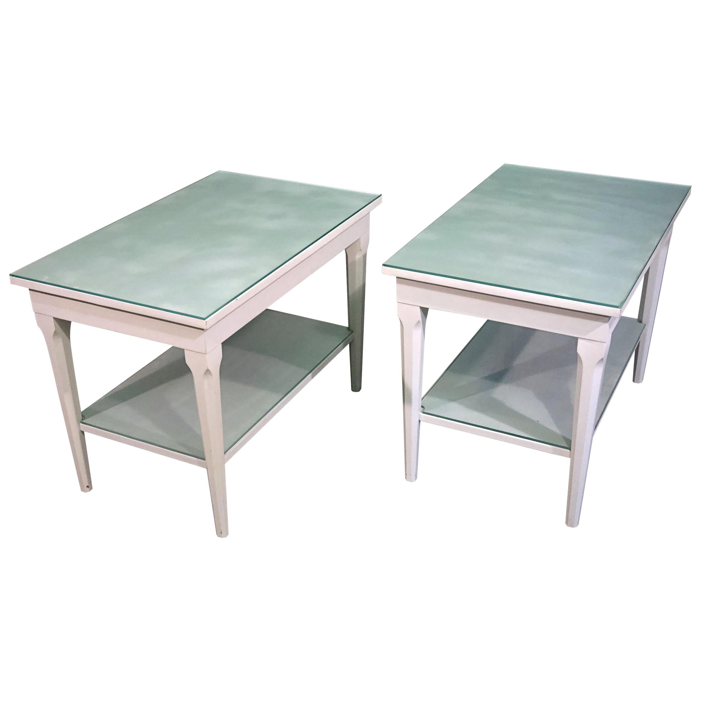 Pair of Louis XVI Jensen Style of White Painted Side Tables For Sale