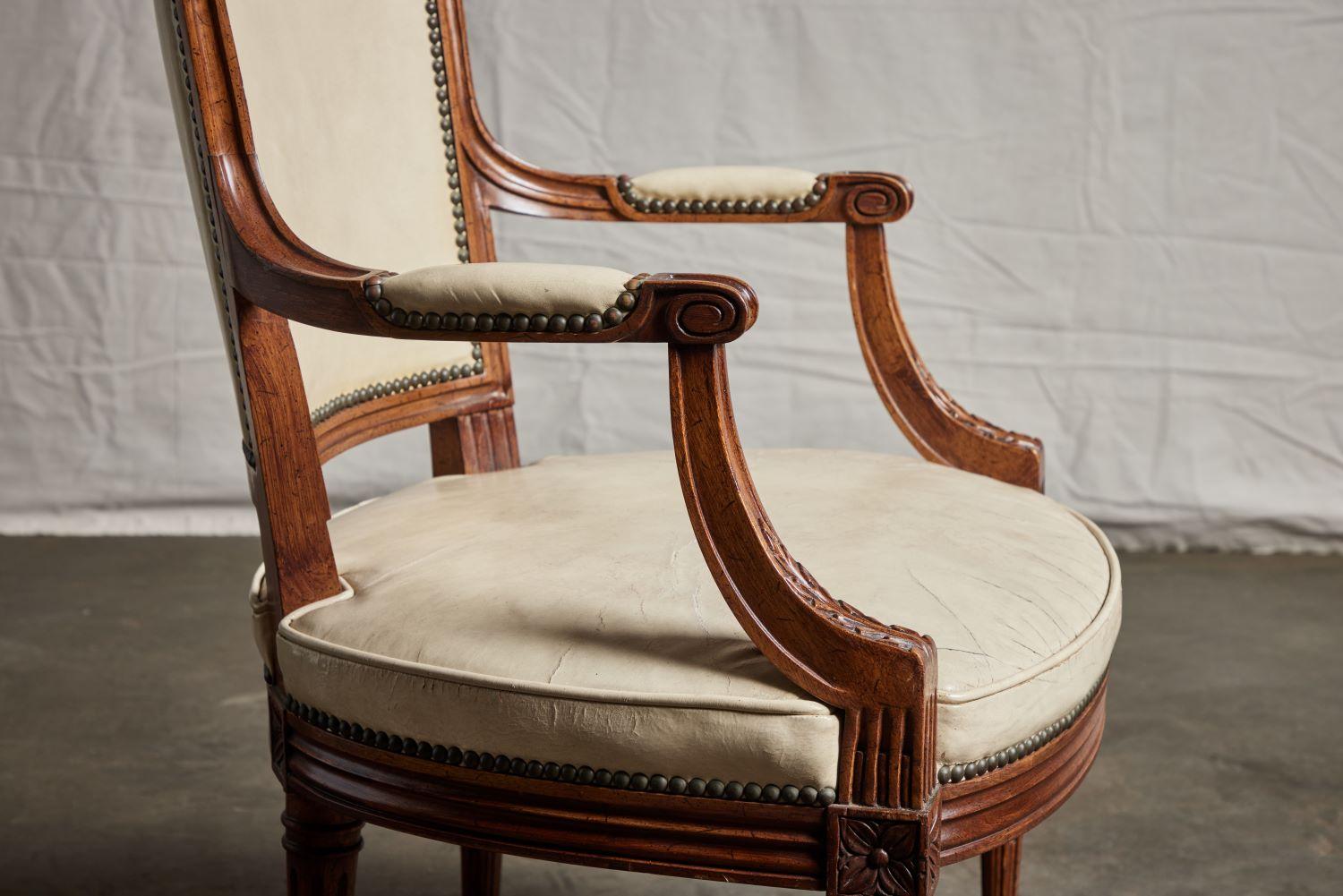 Pair of Louis XVI Leather Armchairs 4