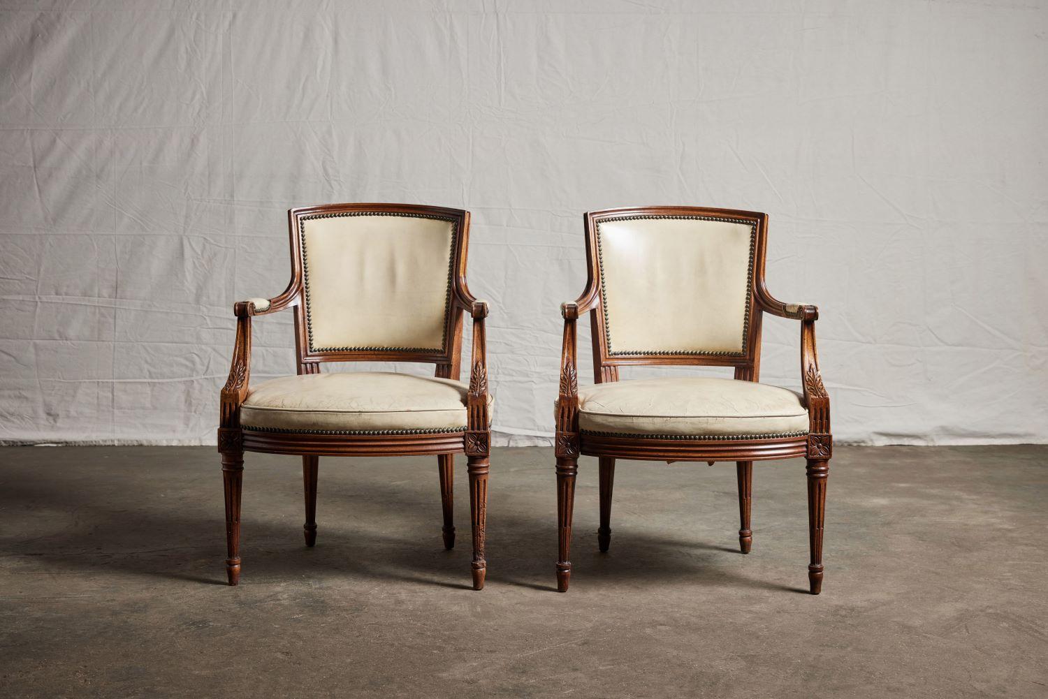 Pair of Louis XVI leather armchairs.