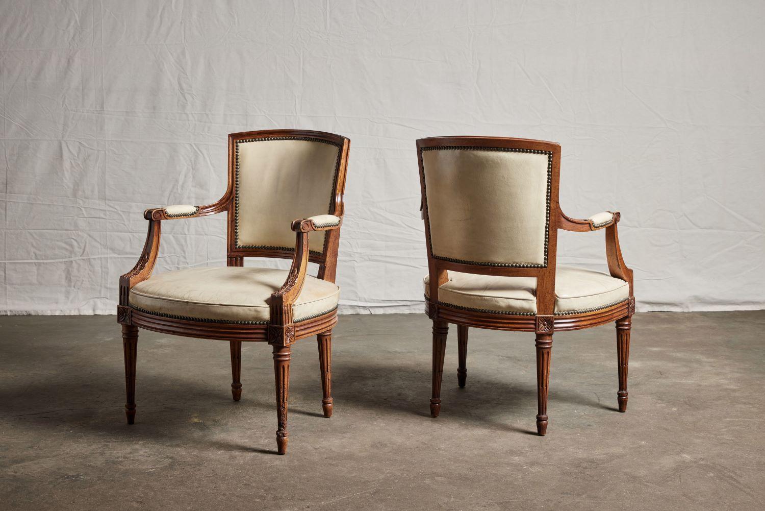 Pair of Louis XVI Leather Armchairs In Good Condition In Pasadena, CA