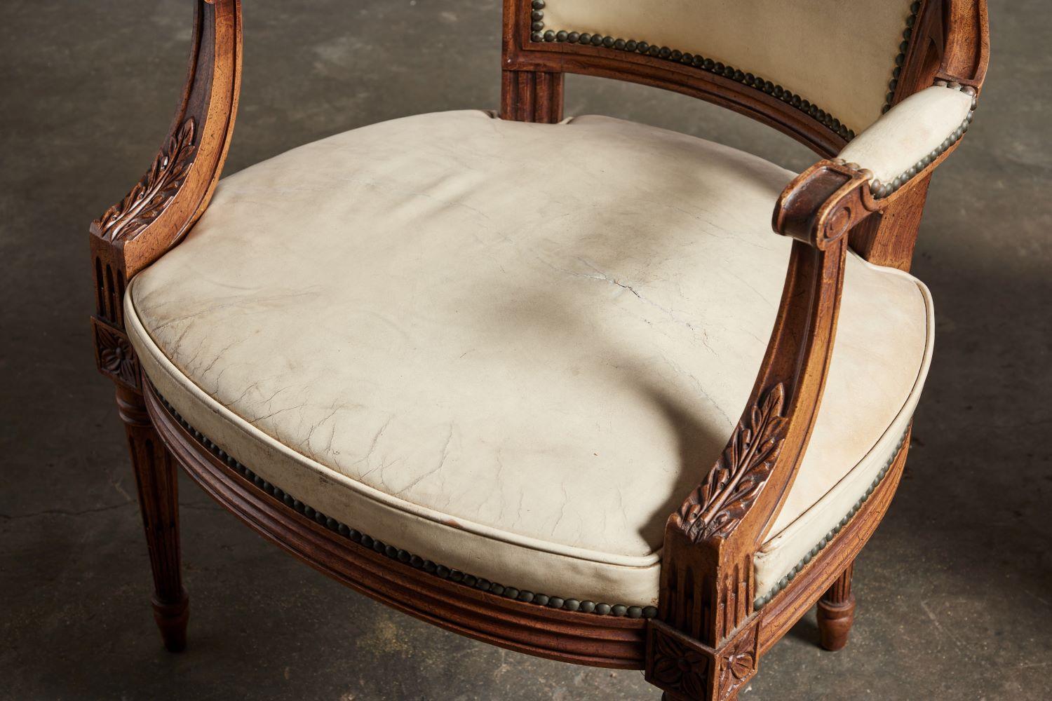 19th Century Pair of Louis XVI Leather Armchairs