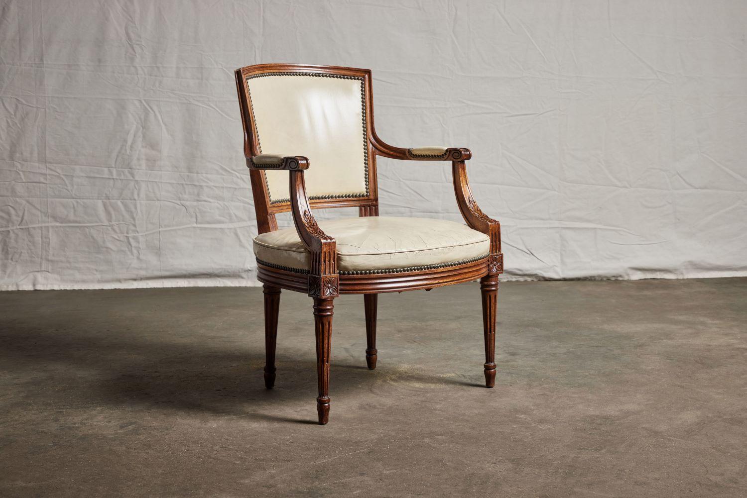 Pair of Louis XVI Leather Armchairs 1