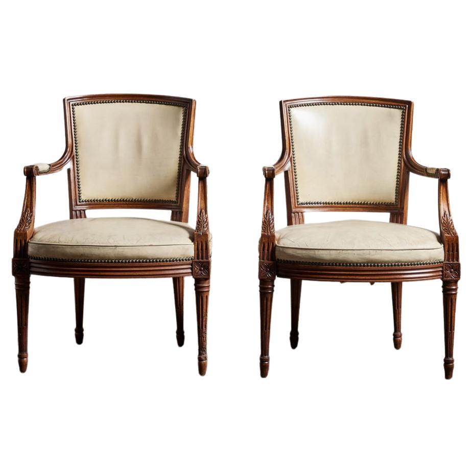 Pair of Louis XVI Leather Armchairs