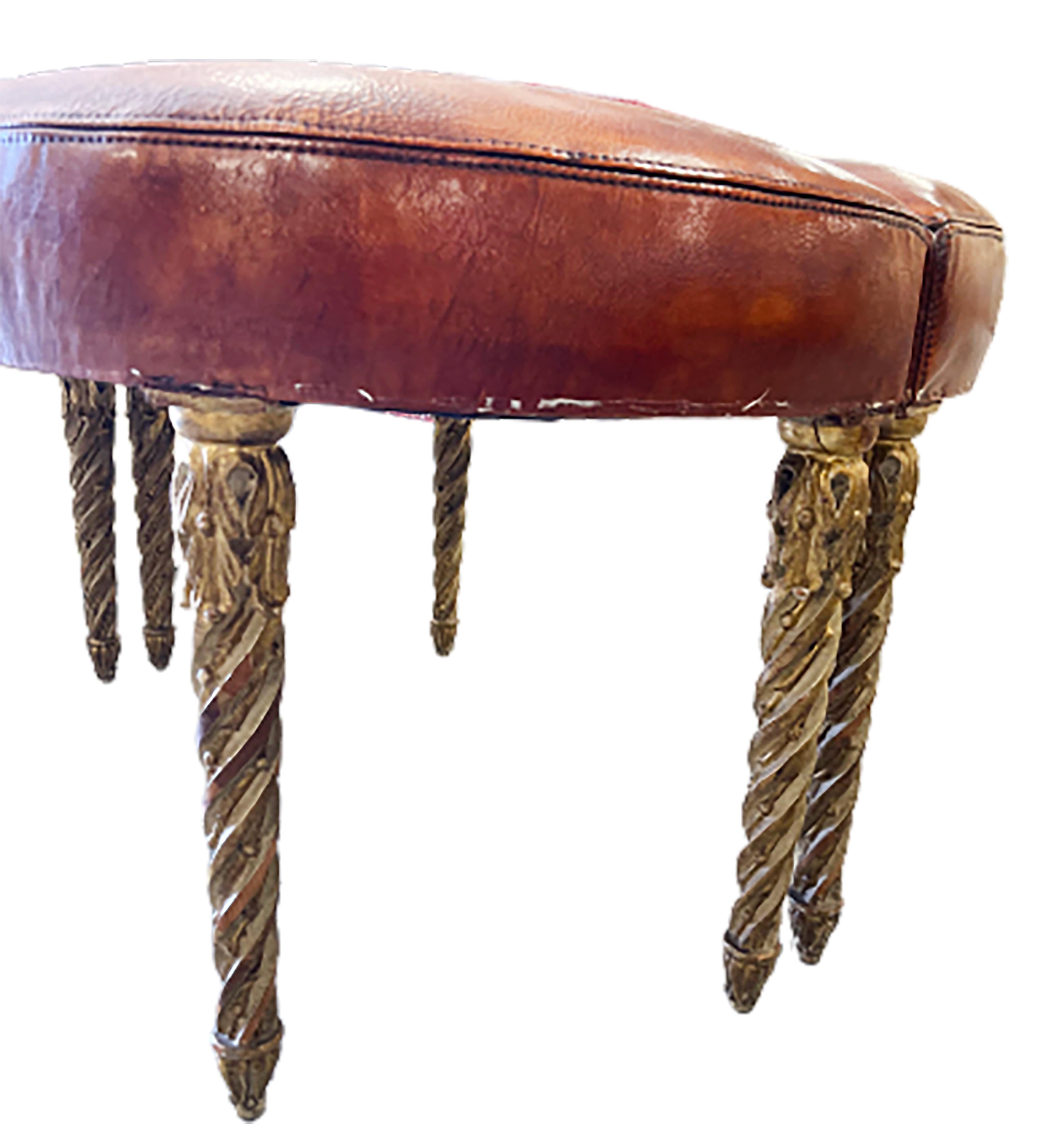 French Pair of Louis XVI Leather Ottoman Stools For Sale