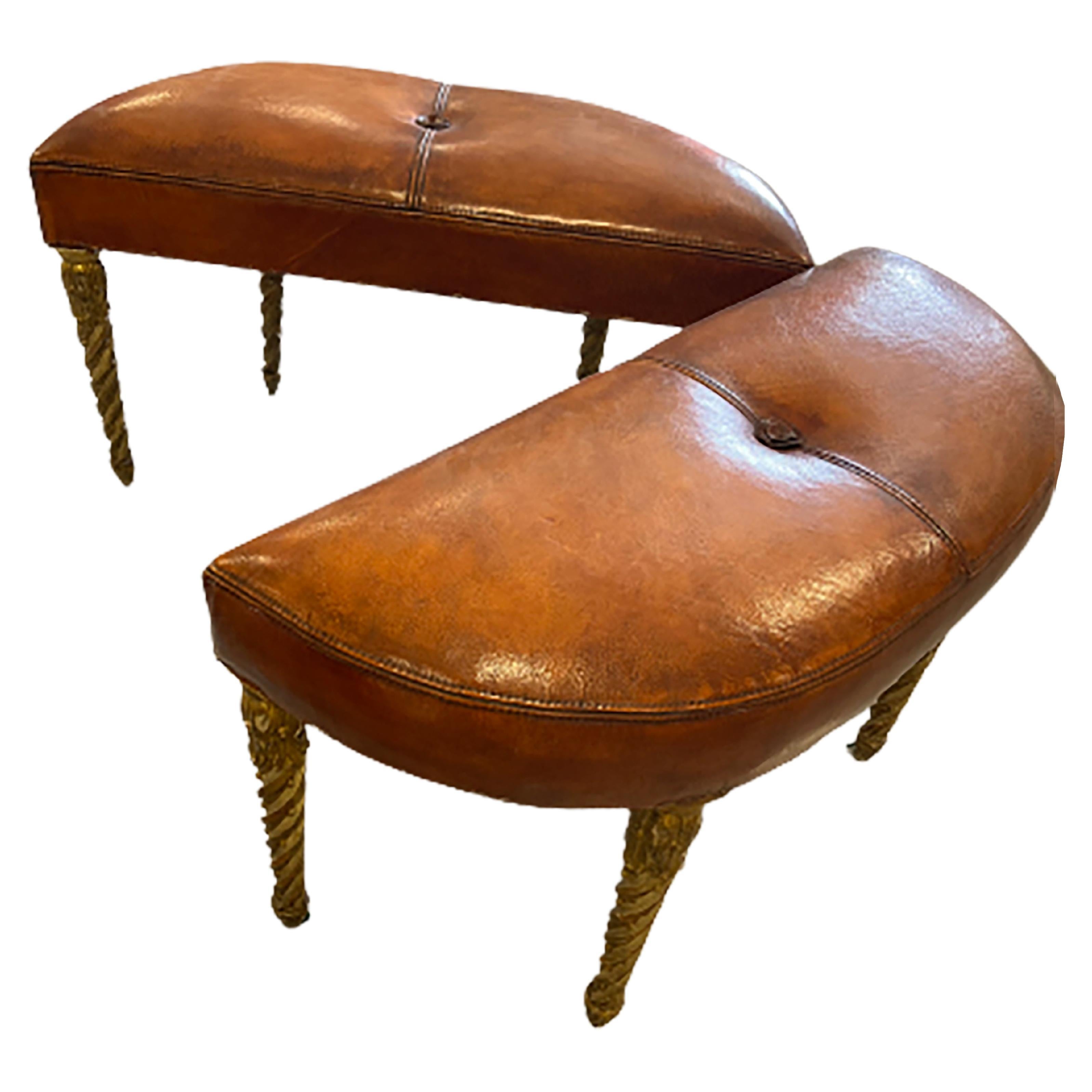 Pair of Louis XVI Leather Ottoman Stools For Sale