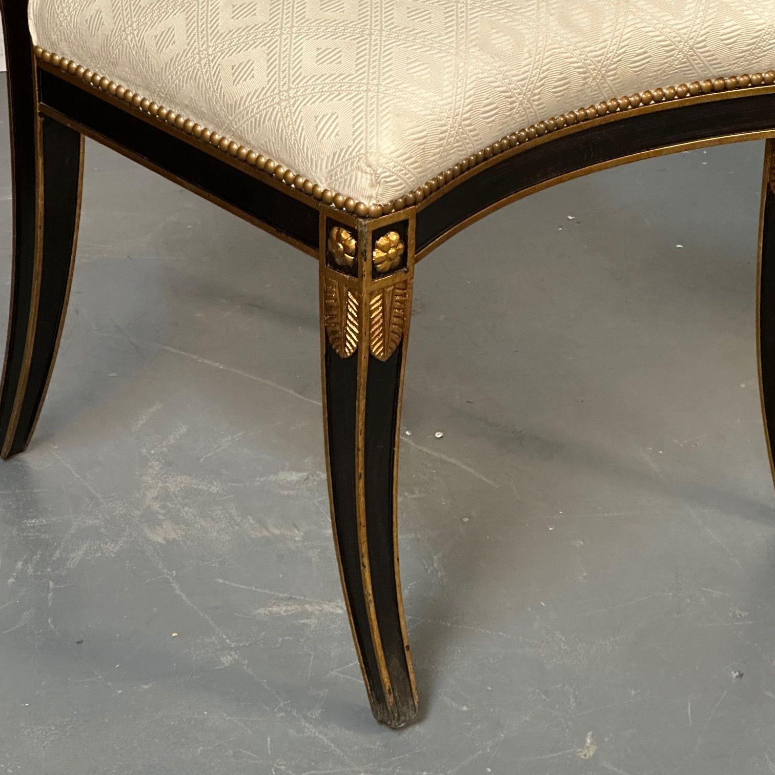 Pair of Louis XVI Maison Jansen Style Dining / Side Chairs, Ebony and Giltwood For Sale 6