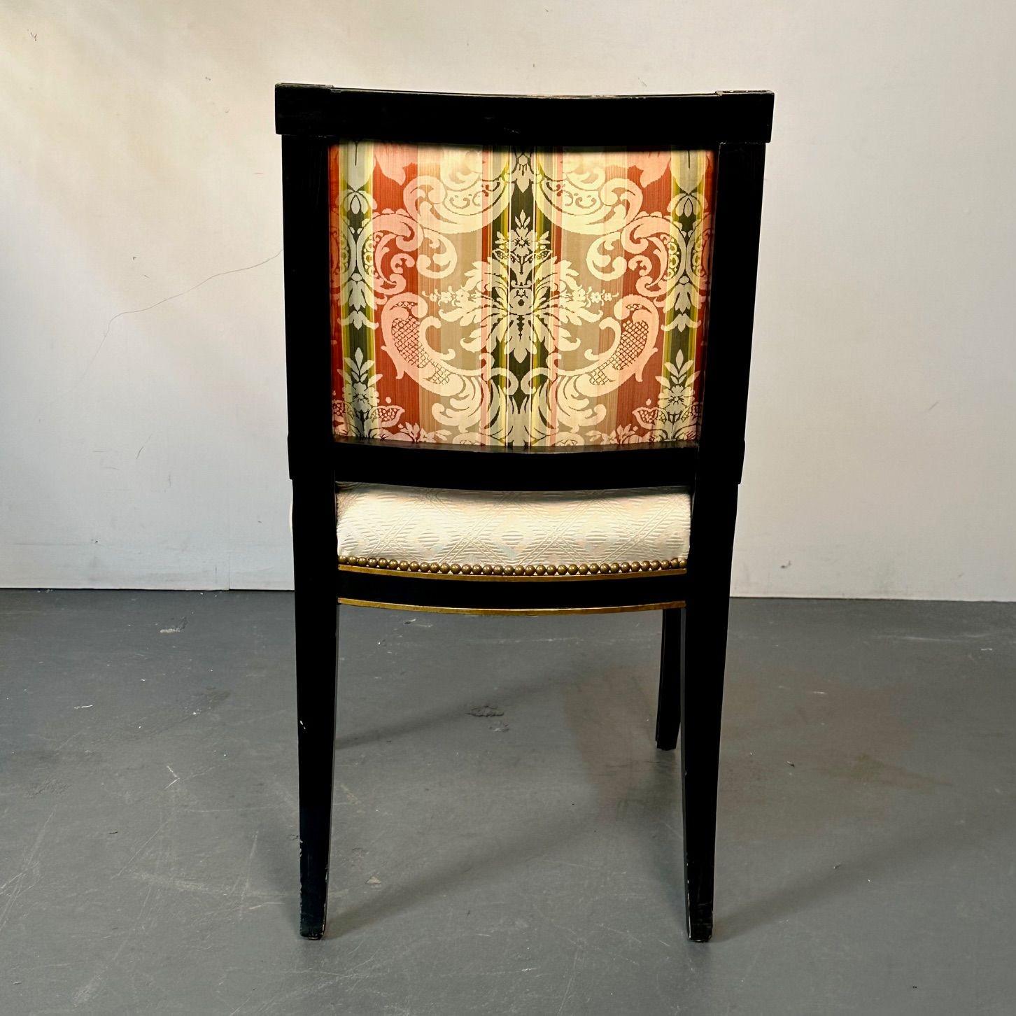 Pair of Louis XVI Maison Jansen Style Dining / Side Chairs, Ebony and Giltwood For Sale 7