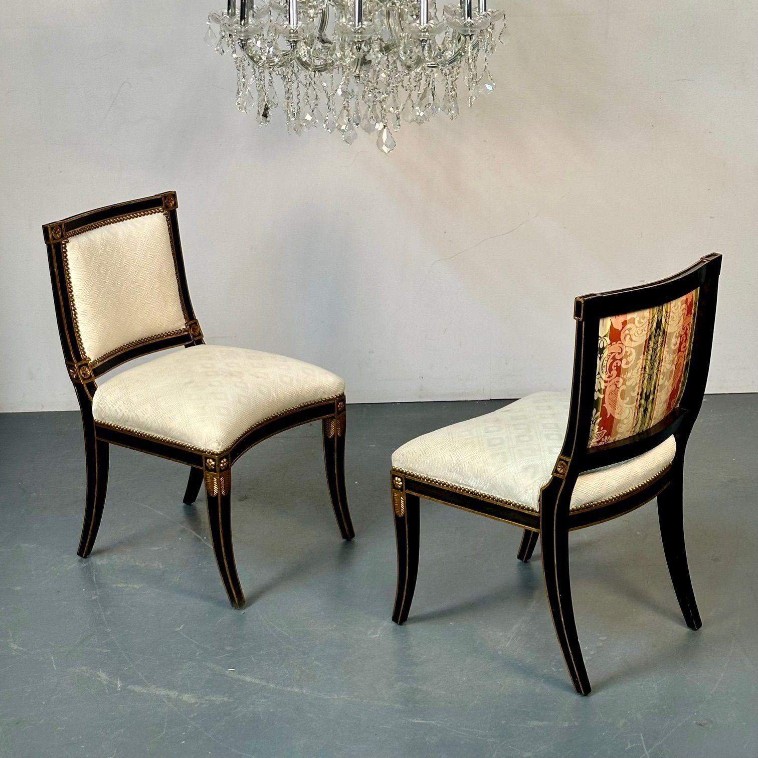 Pair of Louis XVI Maison Jansen Style Dining / Side Chairs, Ebony and Giltwood In Good Condition For Sale In Stamford, CT