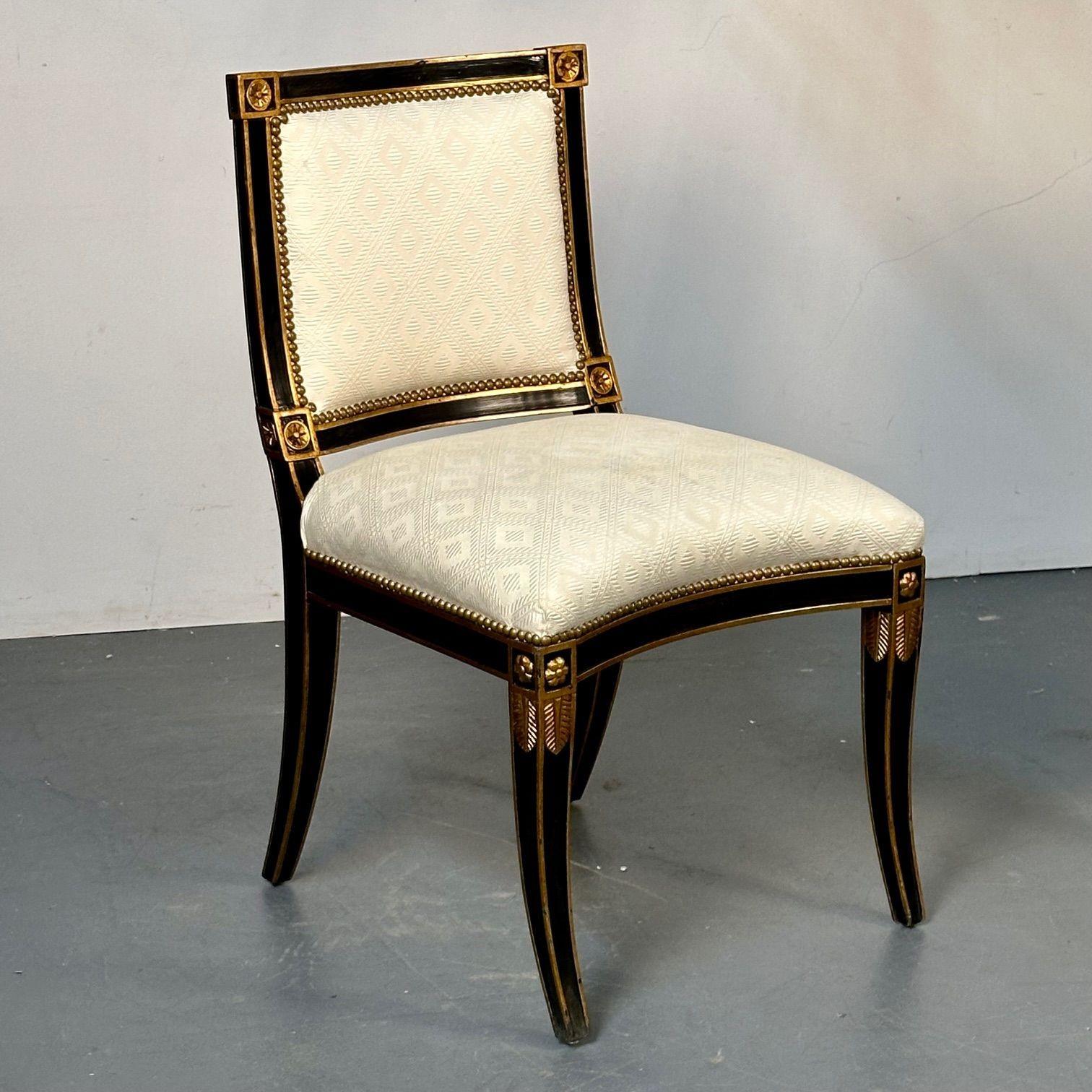 20th Century Pair of Louis XVI Maison Jansen Style Dining / Side Chairs, Ebony and Giltwood For Sale