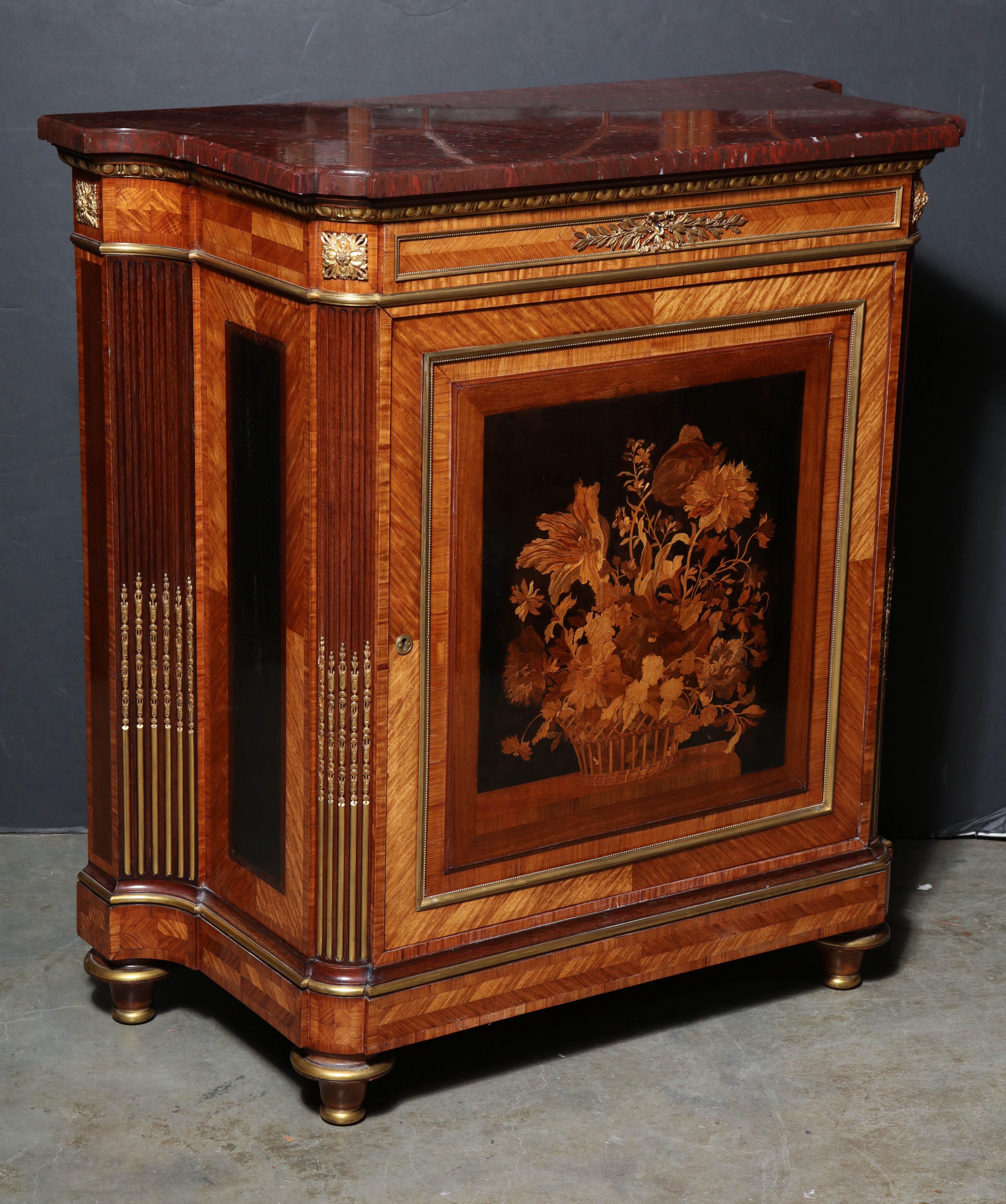 French Pair of Louis XVI Marquetry Cabinets, Stamped 'Grohe