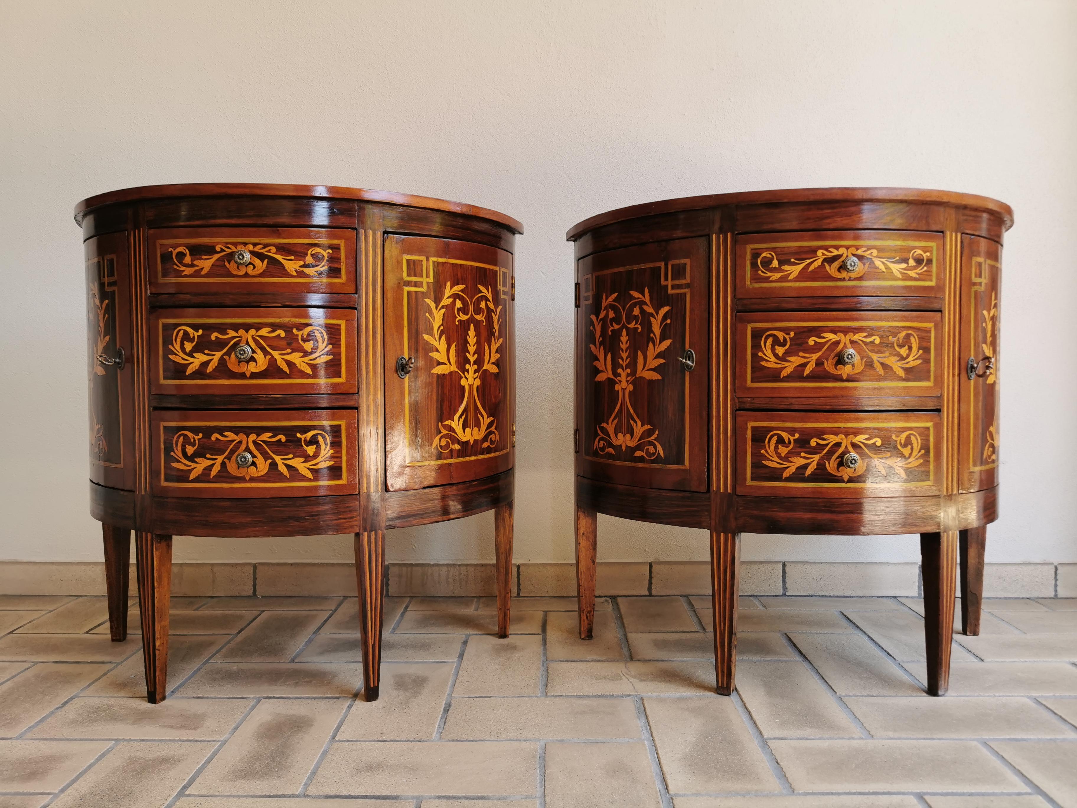 French Pair of Louis XVI Marquetry Side Commodes 