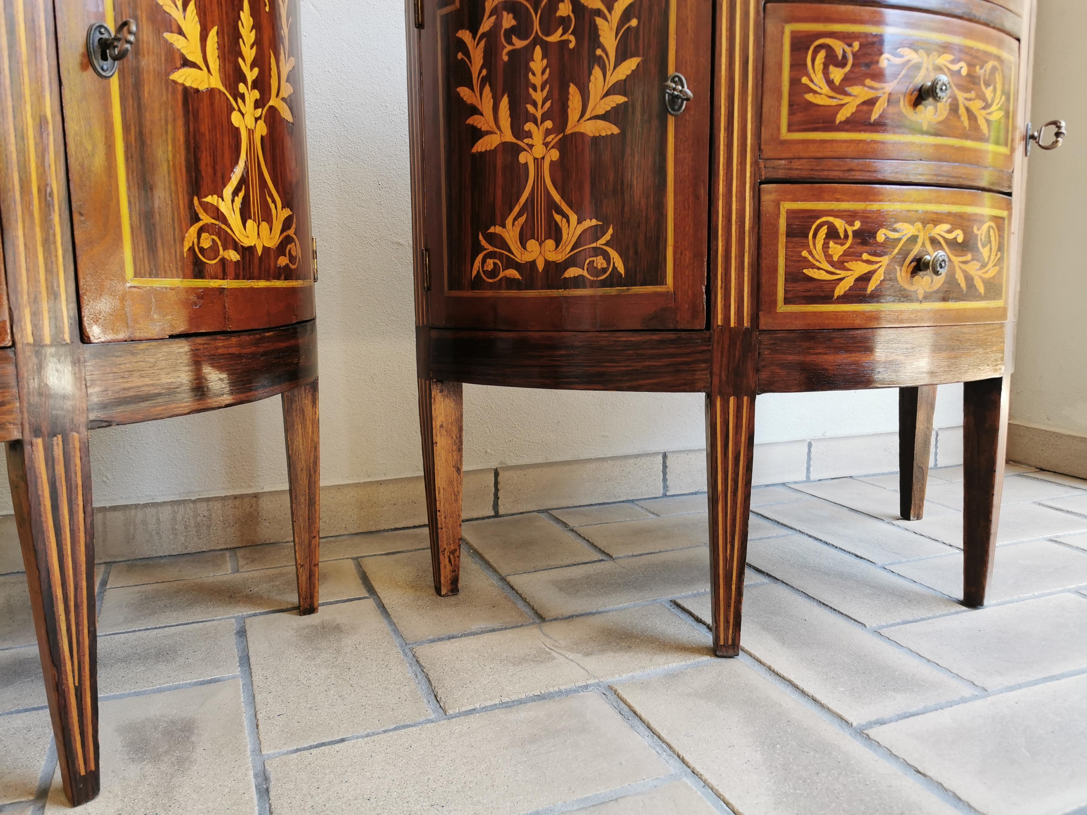 Pair of Louis XVI Marquetry Side Commodes  1