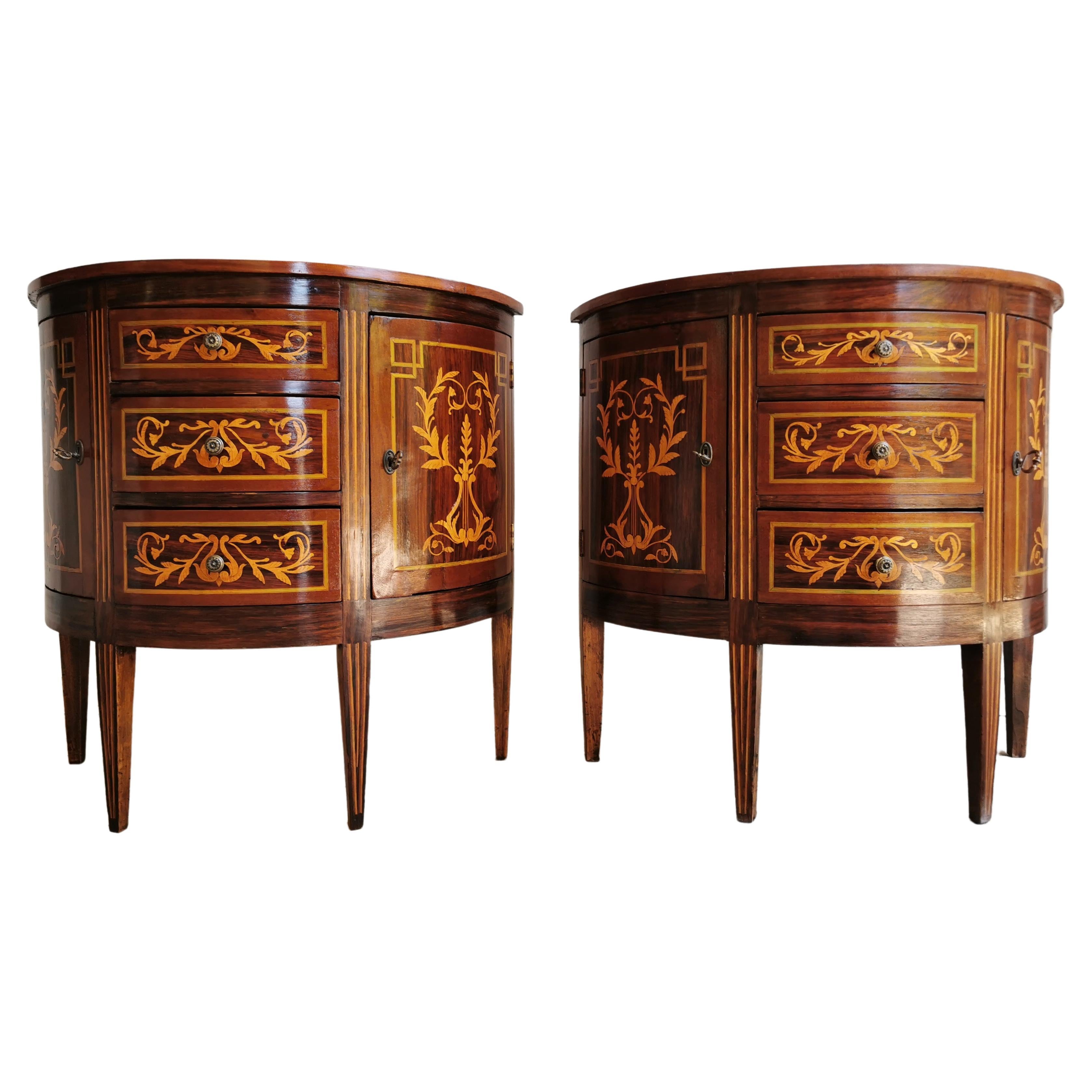 Pair of Louis XVI Marquetry Side Commodes 