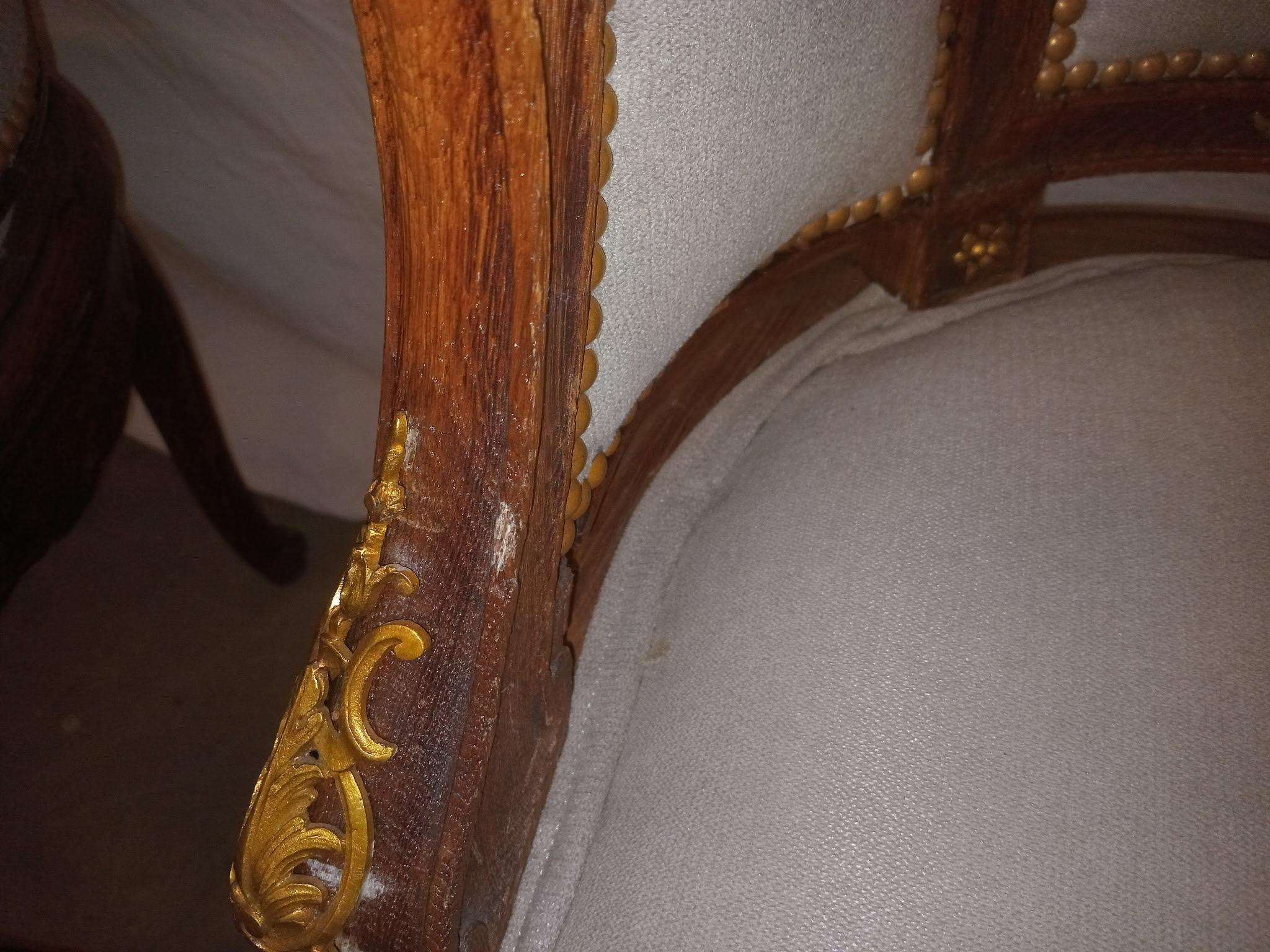 Coppia di sedie da salotto francesi Luigi XVI con ormeggio in bronzo. in vendita 3