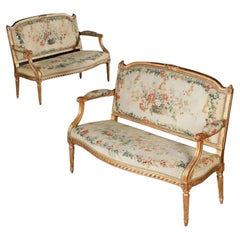 Pair of Louis XVI Neo-Classical Marquise Sofa Stamped Pierre Laroque