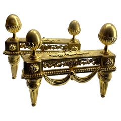 Paire de chenets en bronze néoclassique Louis XVI du 19e siècle