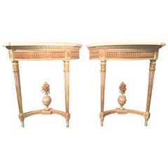 Pair of Louis XVI Neoclassical Style Giltwood and Painted Consoles