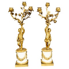 Pareja De Candelabros Luis XVI De Ormolu Y Marbe