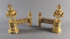 Pair Of Louis XVI Ormolu And Patinated Andirons