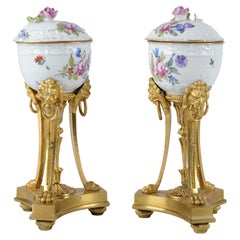 Pair of Louis XVI Ormolu Mounted Chantilly Porcelain Pots de Crème