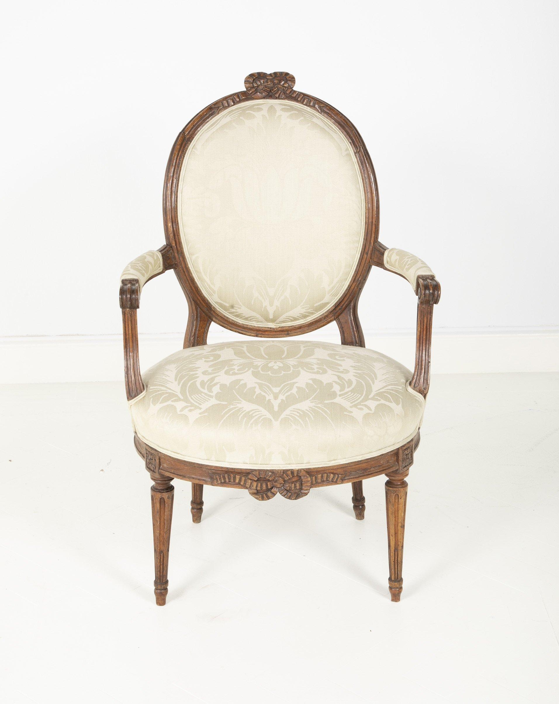 Walnut Pair of Louis XVI Oval Back Fauteuil