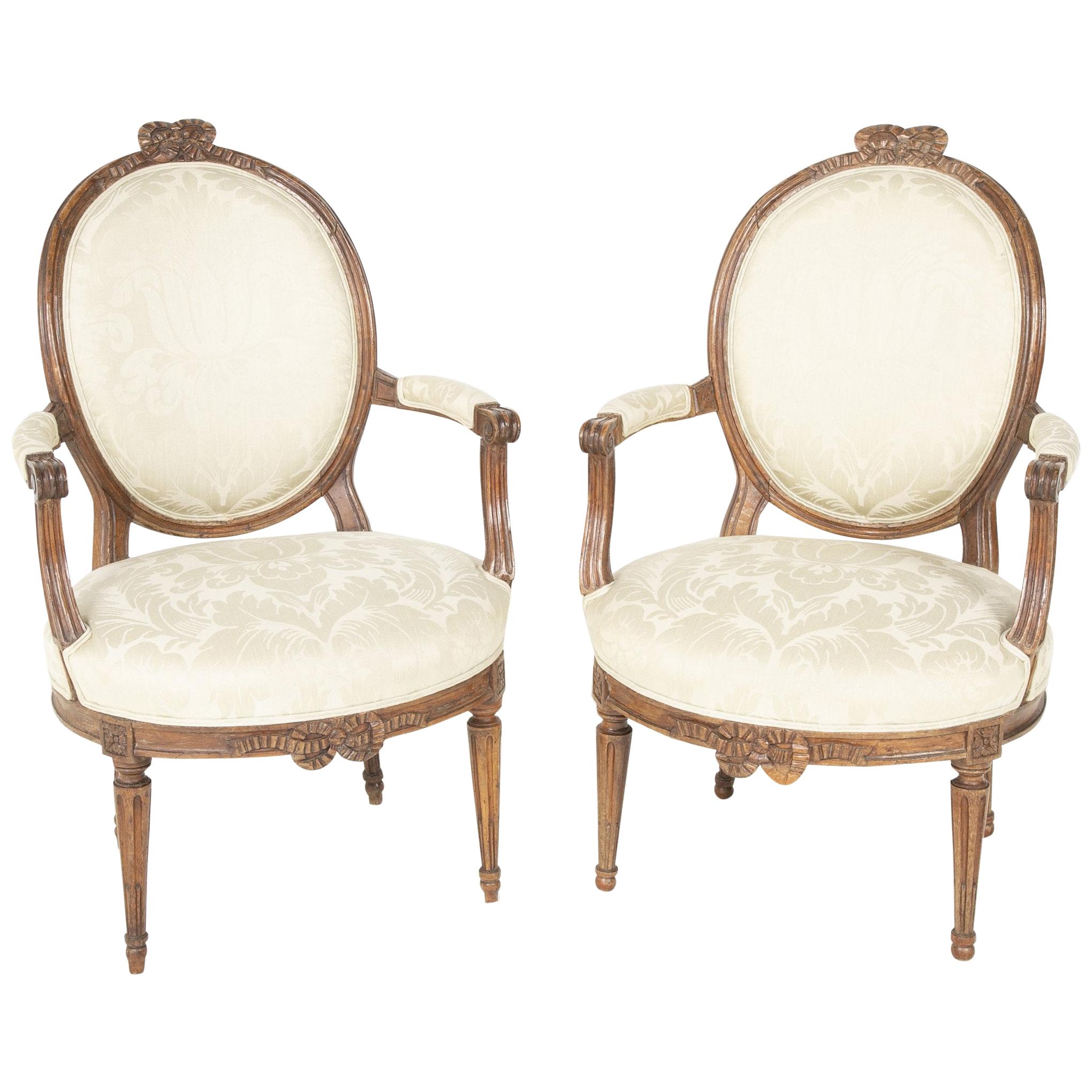Pair of Louis XVI Oval Back Fauteuil
