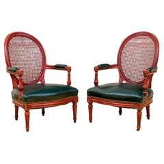 Pair Of Louis XVI Paint Decorated Low Caned Salon Chairs