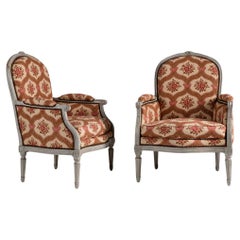 Pair of Louis XVI Painted Bergère Armchairs, France, Circa 1770