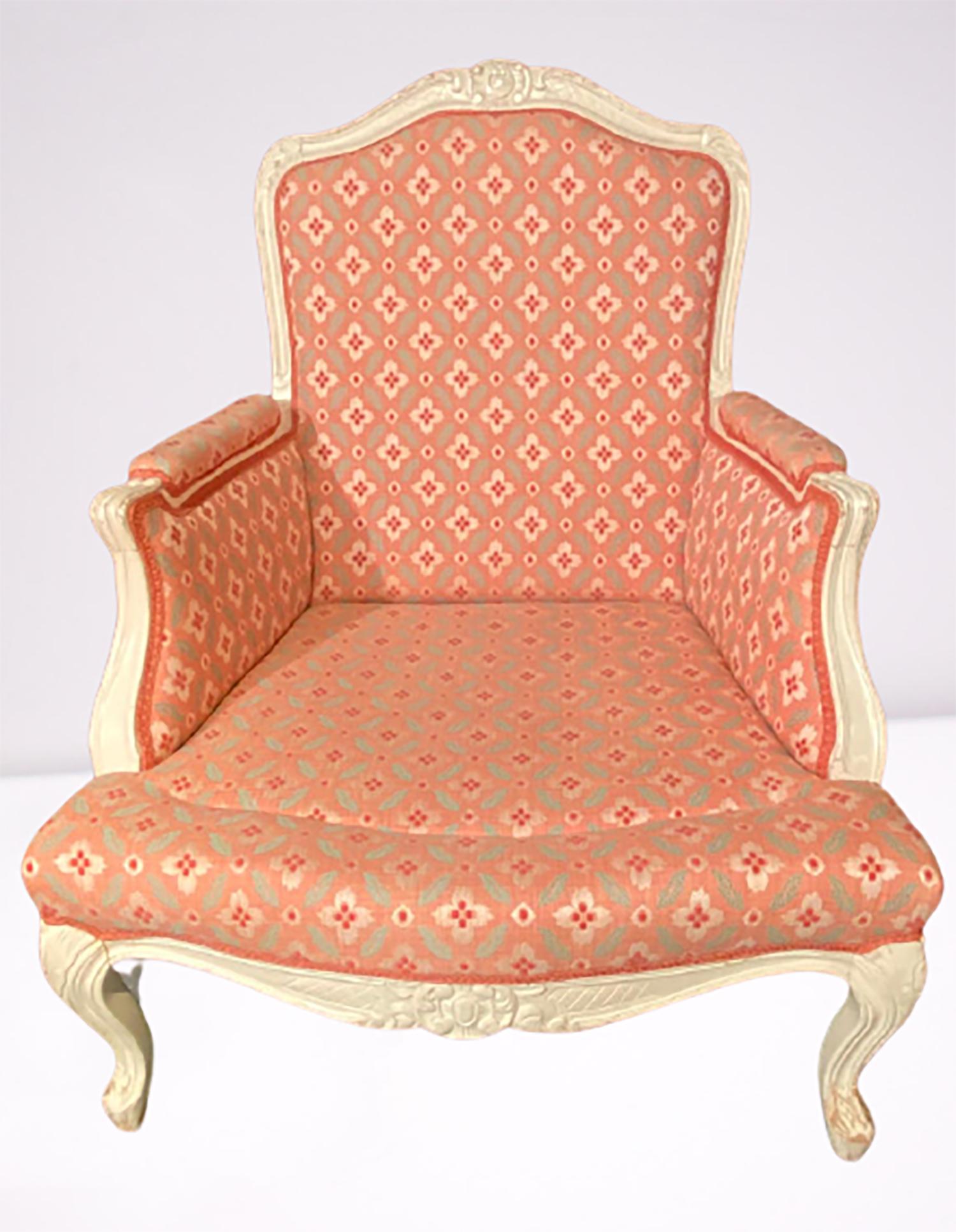 Pair of Louis XVI Painted Bergère or Lounge Chairs, Scalamandre Upholstery In Good Condition For Sale In Stamford, CT