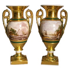 Pair of Louis XVI Paris Porcelain Urns with Landscapes, circa 1780