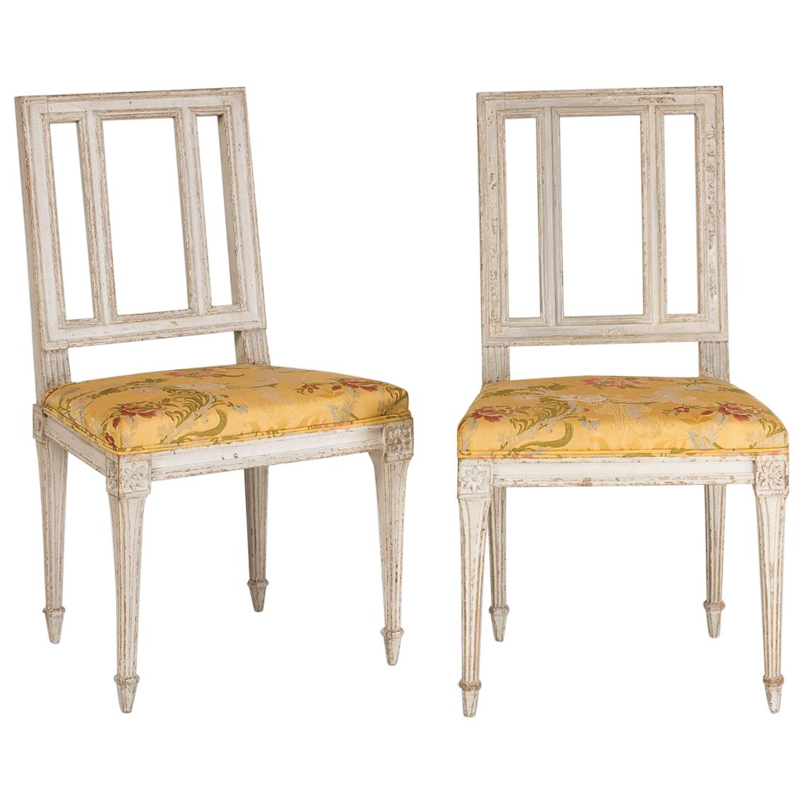 Pair of Louis XVI Period Chairs in Their Original Decoration, Reupholstered For Sale