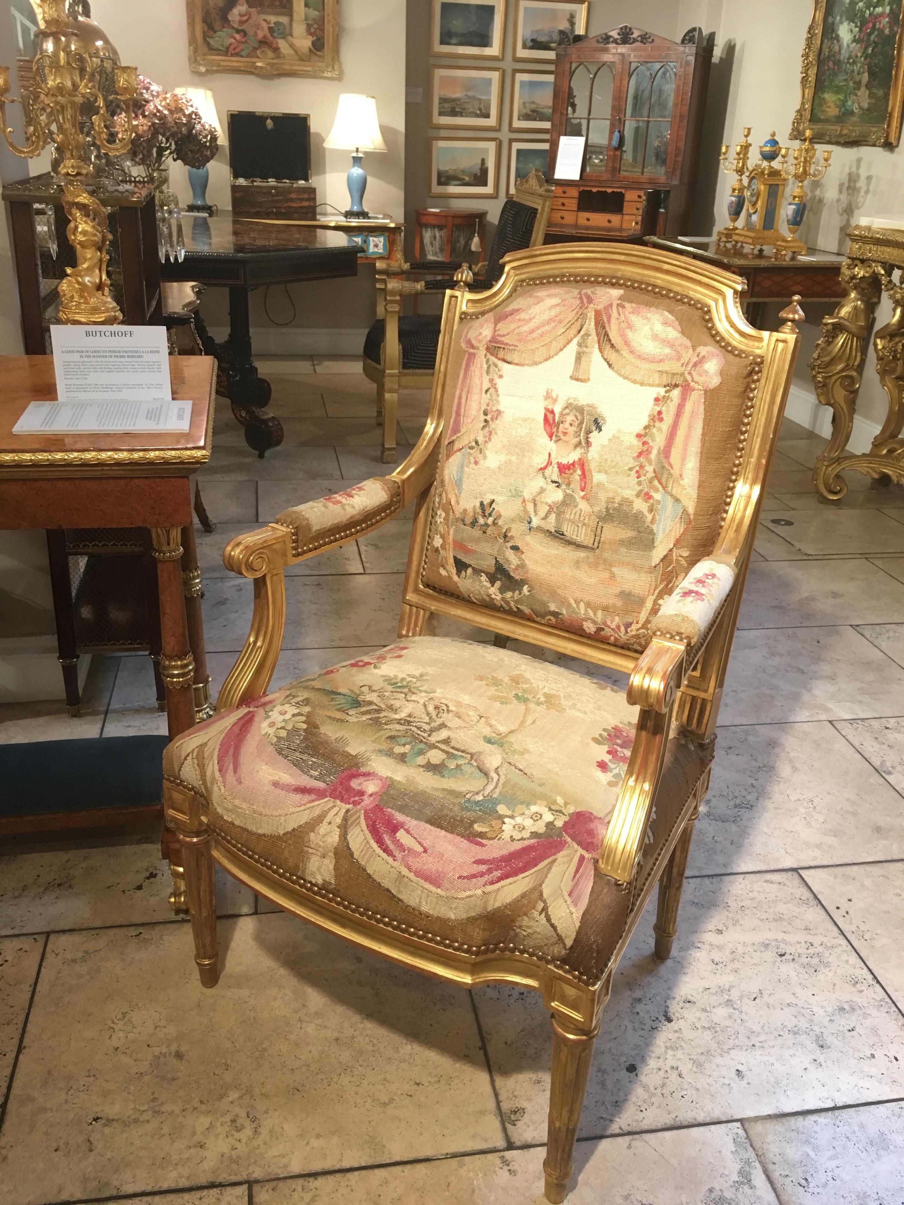 Pair of Louis XVI Period Giltwood and Tapestry Armchairs In Excellent Condition In London, GB