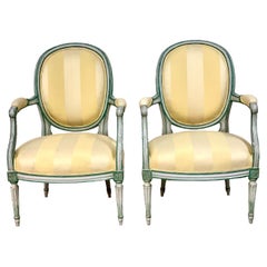 Retro Louis XVI Period Pair of Cabriolet Médaillon Armchairs 18th Century