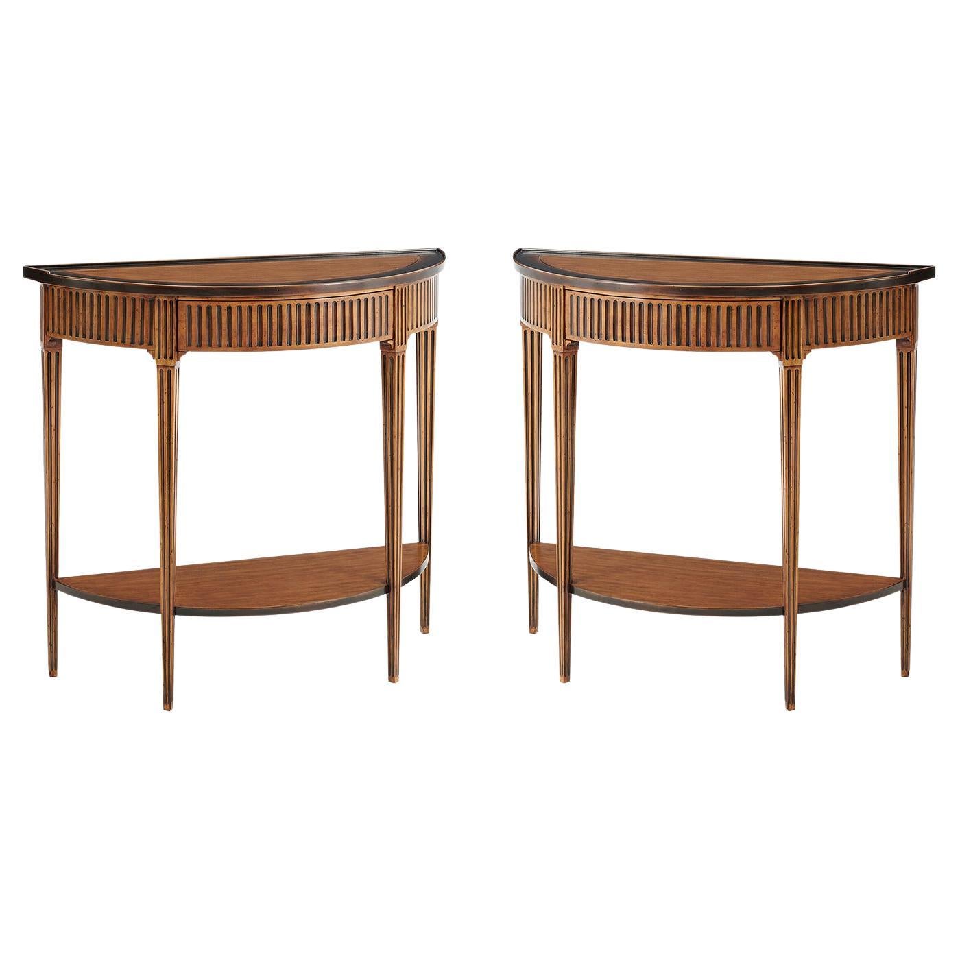 Pair of Louis XVI Provincial Demi Lune Console Tables For Sale