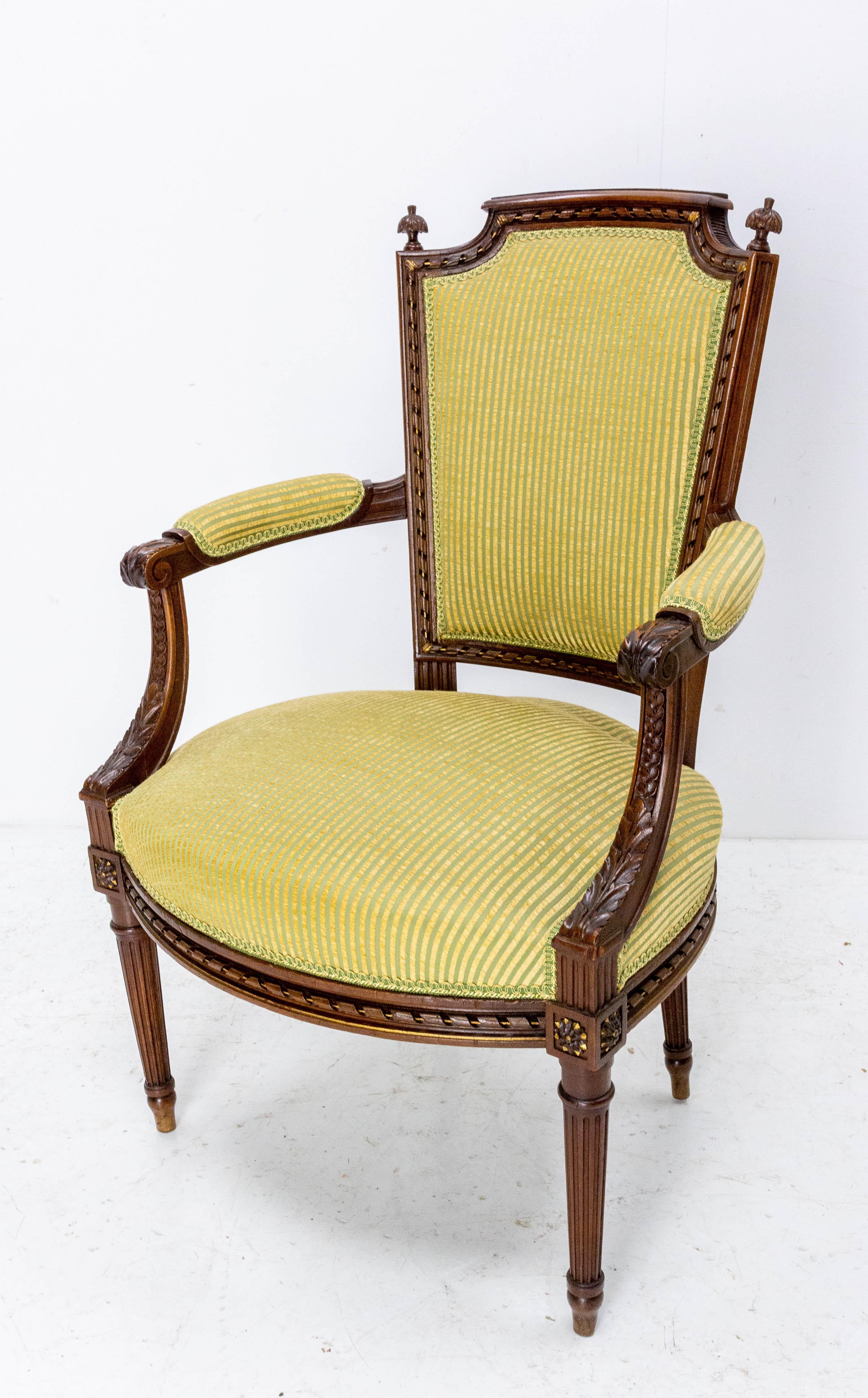Pair of Louis XVI Revival Open Armchairs French with Footstools, Midcentury For Sale 1