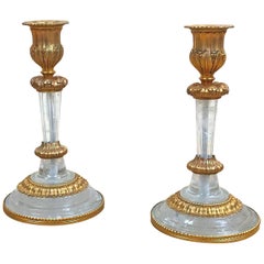 Pair of Louis XVI Rock Crystal Candlesticks