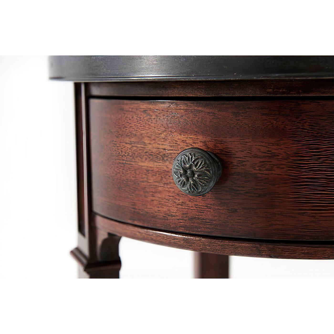 Leather Pair of Louis XVI Round End Tables For Sale
