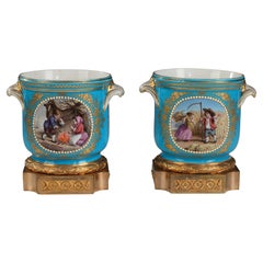 Pair of Louis XVI  "Sèvres" Porcelain Glass-Coolers, France, Circa 1880